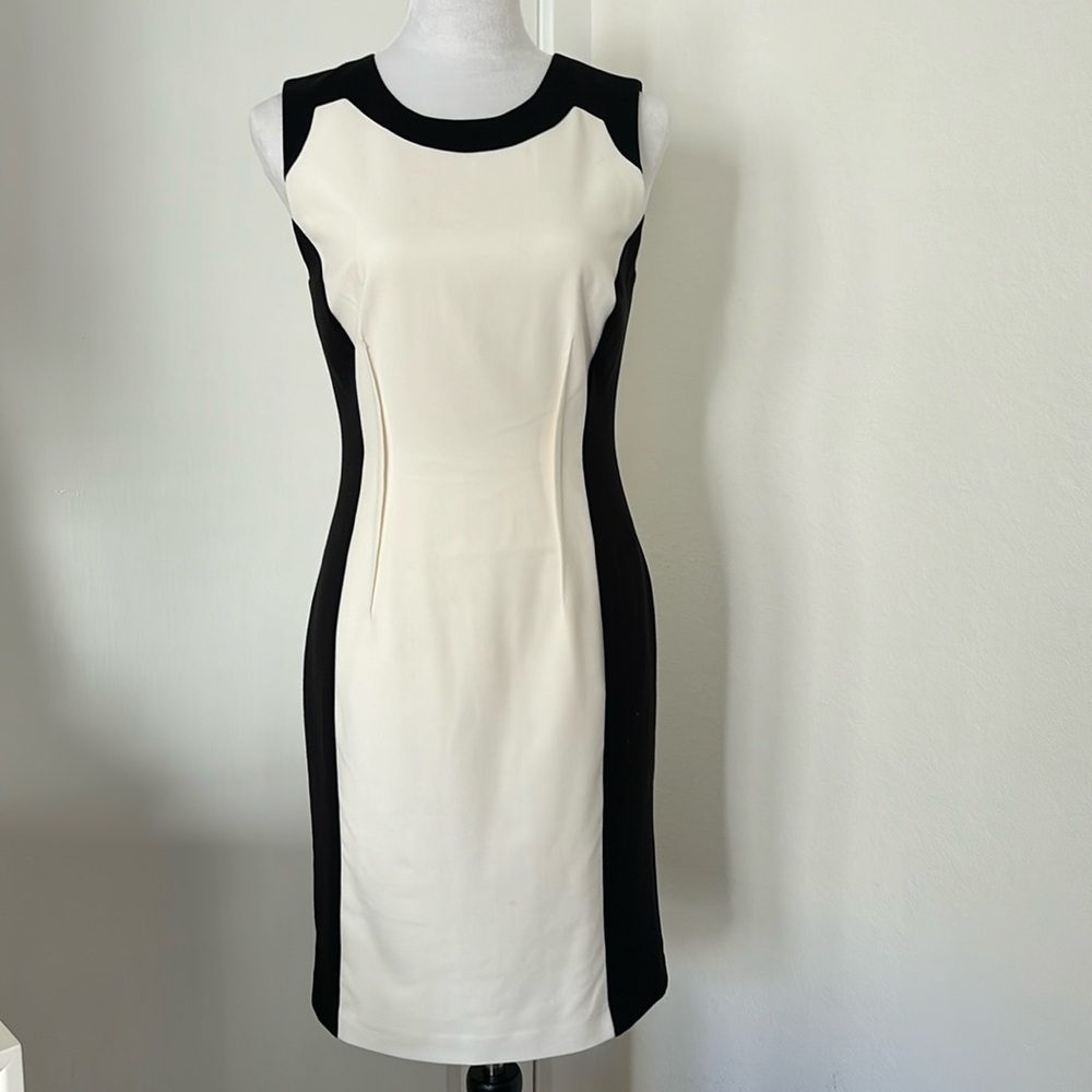 Calvin Klein Two-Tone Black and Cream Midi Dress